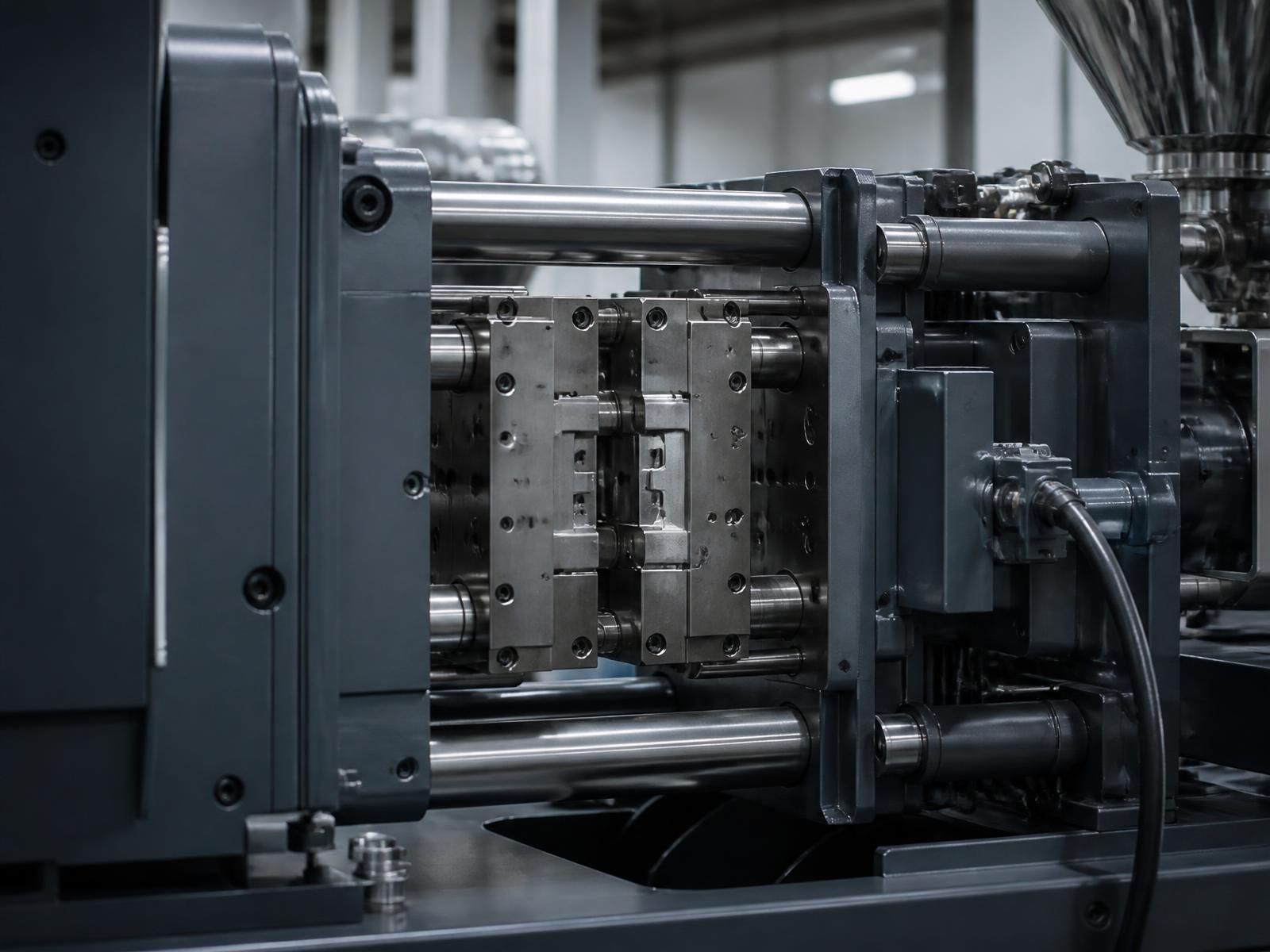 Injection moulding machine with mould tool during a production cycle